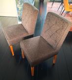 Set van 2 bruine stoelen met stoffen bekleding, Ophalen, Hout, Twee, Bruin