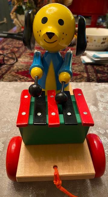 Trekfiguur xylofoon muis in blauw jasje van Hout-Doe makers beschikbaar voor biedingen