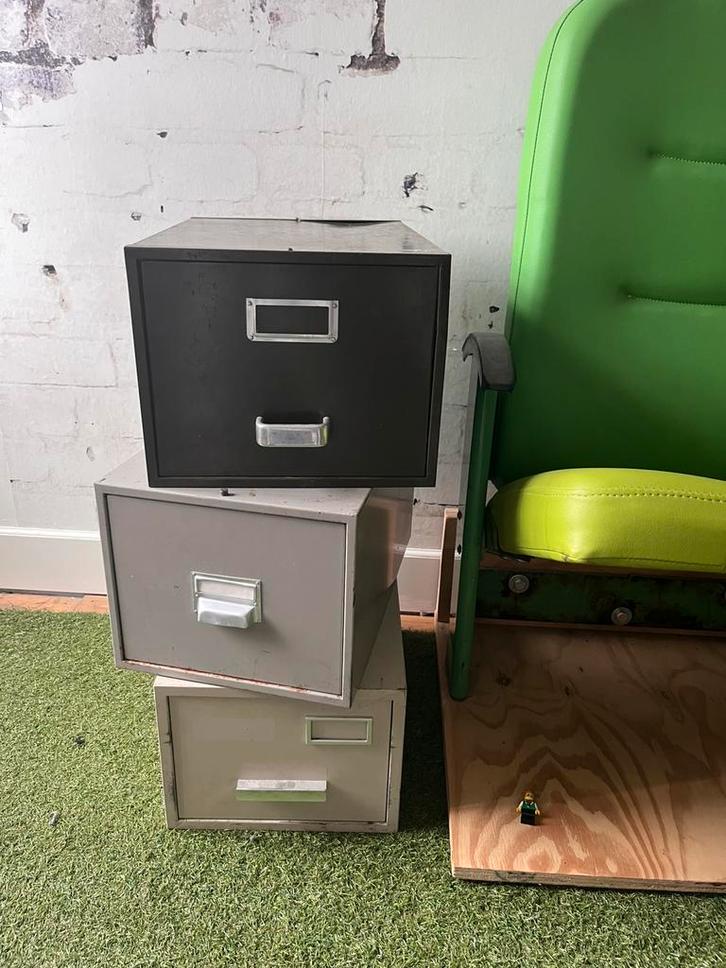 Stoere (vintage) metalen archieflades opbergbakken, Huis en Inrichting, Kasten | Ladekasten, Gebruikt, Minder dan 100 cm, Minder dan 50 cm