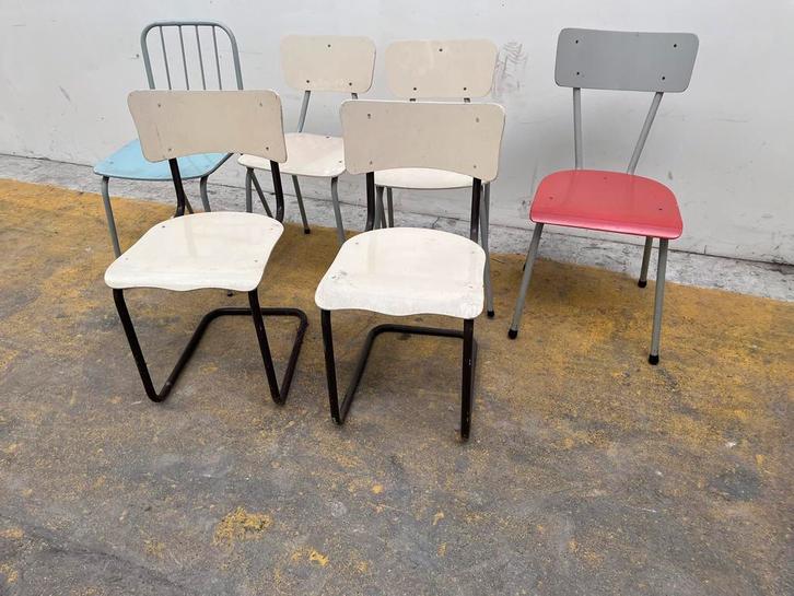 Div stoelen €11,50 p/s vintage bruisframe retro bed auping, Huis en Inrichting, Stoelen, Gebruikt, Hout, Metaal, Overige kleuren