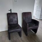 Gratis, 6 lederen eetkamerstoelen, Huis en Inrichting, Stoelen, Ophalen, Gebruikt, Bruin, Leer