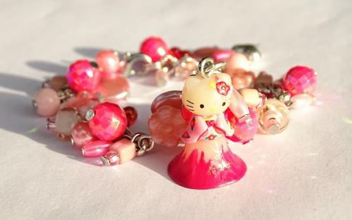 Roze Hello Kitty bedelarmband met natuurstenen bloemen, Sieraden, Tassen en Uiterlijk, Kindersieraden, Nieuw, Armband, Roze, Ophalen of Verzenden