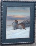 de Haas,  Patrijzen in de sneeuw. Pastel. Ca 1900. 59/69 cm., Ophalen