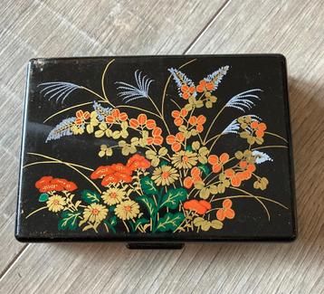 Vintage zwart Chinees Japans spiegel doosje sieradendoosje beschikbaar voor biedingen