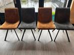 Set van 4 Stoelen - Stof, Grijs & Cognac, Huis en Inrichting, Stoelen, Ophalen, Gebruikt, Overige kleuren, Vier
