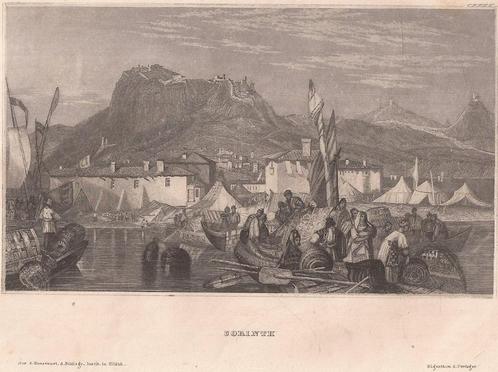 Corinth Korinthe Griekenland Staalgravure ca. 1830, Antiek en Kunst, Kunst | Etsen en Gravures, Ophalen of Verzenden