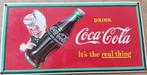 Coca Cola reclamebord emaille 41,5 x 21 cm, Reclamebord, Ophalen of Verzenden, Zo goed als nieuw