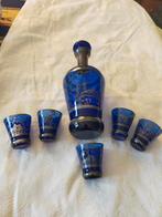 Antiek Likeurset Blauw Glas Zilver Overlay, Antiek en Kunst, Antiek | Glas en Kristal, Ophalen of Verzenden