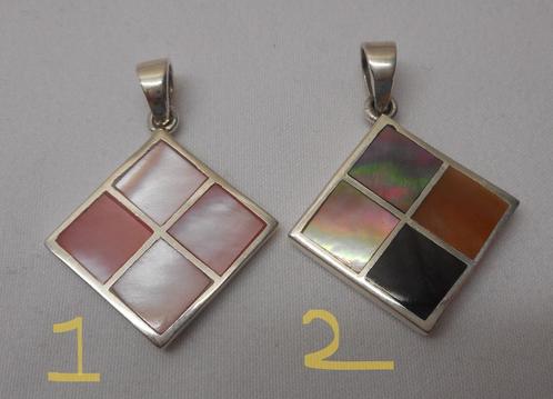 Zilveren hangers met parelmoer per stuk te koop nr.168, Sieraden, Tassen en Uiterlijk, Kettinghangers, Zo goed als nieuw, Zilver