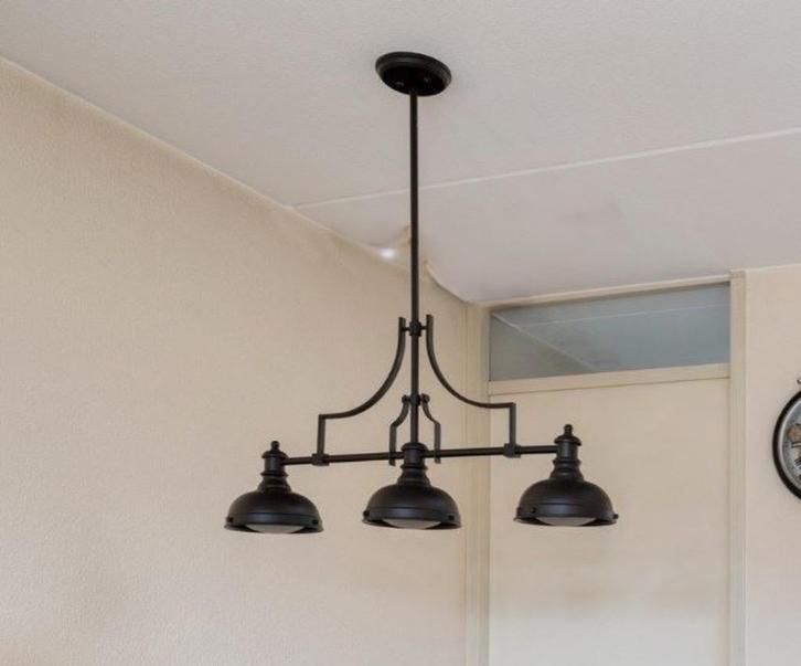 Hanglamp (donkerbruin metaal), Huis en Inrichting, Lampen | Hanglampen, Zo goed als nieuw, 50 tot 75 cm, Glas, Metaal, Ophalen