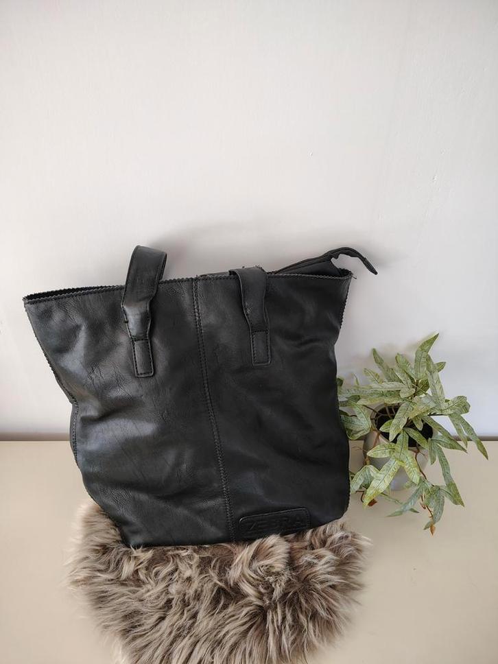 Zebra Leren Shopper - Vintage Stijl, Sieraden, Tassen en Uiterlijk, Tassen | Damestassen, Gebruikt, Shopper, Zwart, Ophalen of Verzenden