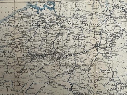 BELGIE - IN - LIJST - 1885 Landkaart Belgie O U D in lijst, Boeken, Atlassen en Landkaarten, Gelezen, Landkaart, België of Luxemburg