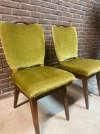 2 Mid Century Vintage deense stoelen met groene fluweel, Gebruikt, Overige kleuren, Ophalen of Verzenden, Eén