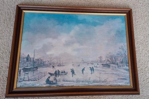 Winterlandschap A. van der Neer, lijst met ontspiegeld glas, Antiek en Kunst, Kunst | Schilderijen | Klassiek, Ophalen