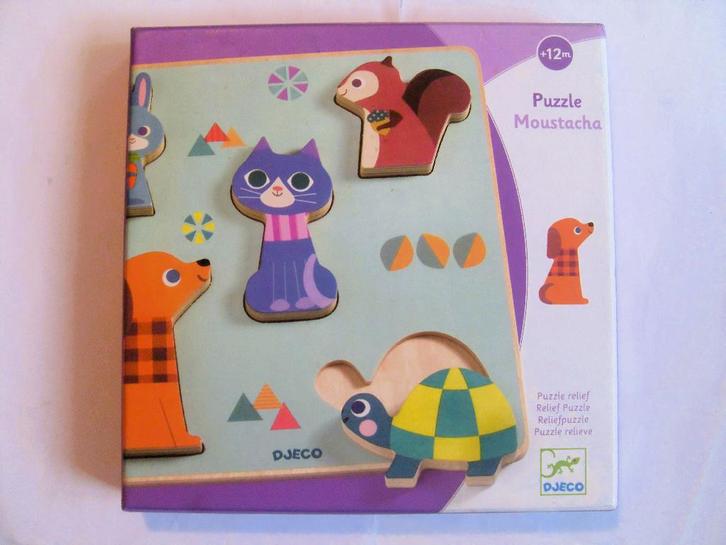 Djeco Relief puzzle / Moustacha / vormen puzzel, Kinderen en Baby's, Speelgoed | Kinderpuzzels, Zo goed als nieuw, 6 maanden tot 2 jaar
