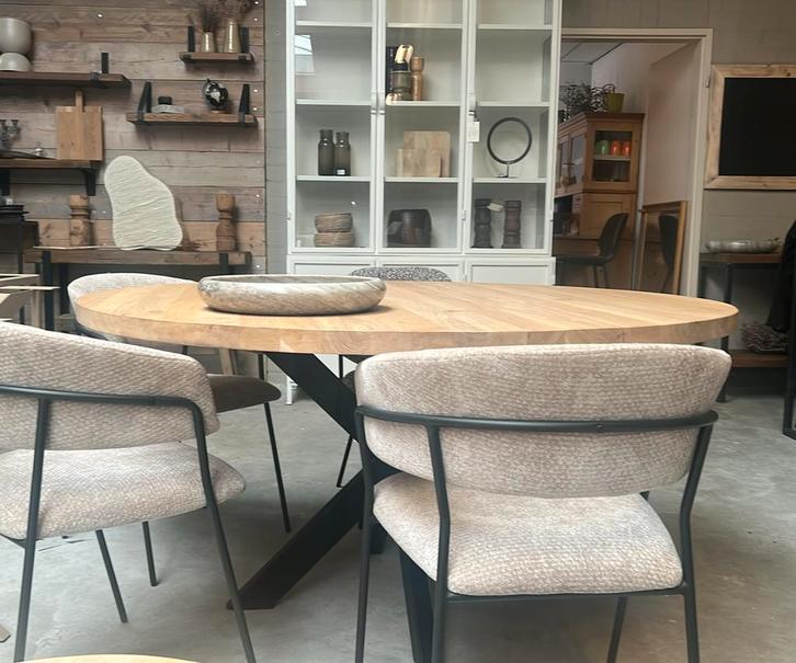 Ronde eiken eettafel - 150cm, Huis en Inrichting, Tafels | Eettafels, Nieuw, 100 tot 150 cm, 100 tot 150 cm, Vijf personen of meer