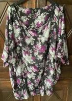 Grijs-paarse top, tuniek, blouse, bloes bloemen; OKAY V, Ophalen of Verzenden, Zo goed als nieuw, Grijs