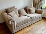 Sofa 3,5 zits taupe ribstof in nieuwstaat, Ribstof bekleding, 125 tot 150 cm, Zo goed als nieuw, Hout