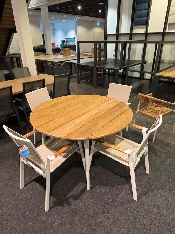 Teakhouten Tuinset - Rond Teak/aluminium, Tuin en Terras, Tuintafels, Gebruikt, Rond, Teakhout, Ophalen