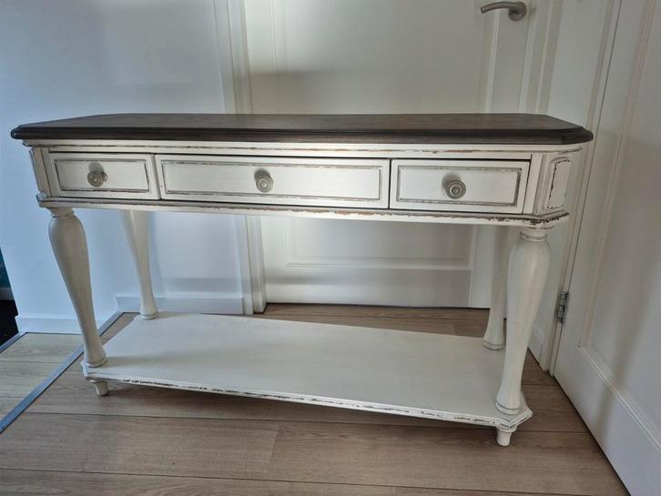 Wit met hout sidetable met 3 lades en plank, Huis en Inrichting, Tafels | Sidetables, Zo goed als nieuw, 25 tot 50 cm, 100 tot 150 cm