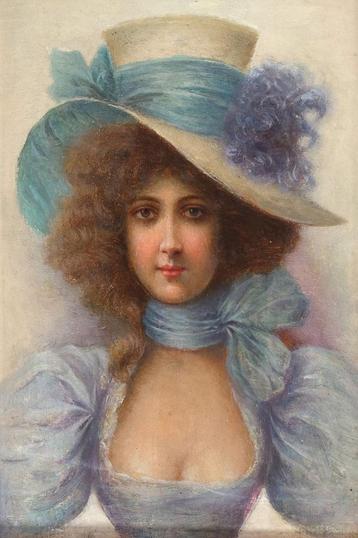 = mondain portret == jonge vrouw met hoed == c a 1900 =  beschikbaar voor biedingen