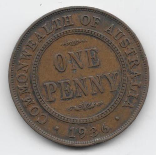 Australië 1 penny 1936 KM# 23, Postzegels en Munten, Munten | Oceanië, Losse munt, Verzenden