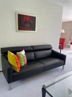 Leolux Patachou 3-zits en fauteuil zwart leder, Ophalen, Driepersoons, Zo goed als nieuw, Rechte bank