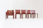 5 x Cassina Cab eetkamer stoelen Mario Bellini Cab 414 & 412, Huis en Inrichting, Stoelen, Ophalen, Vintage, design, Bruin, Leer