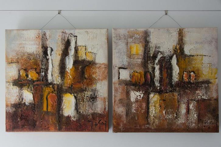 Jochem de Graaf: tweeluik abstract, Antiek en Kunst, Kunst | Schilderijen | Abstract, Ophalen