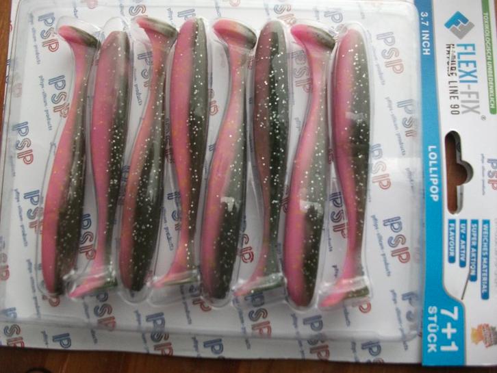 8 stuks Flexi-Fix Nature Line 90 roofvis shads / kunstaas, Watersport en Boten, Hengelsport | Roofvissen, Nieuw, Overige typen