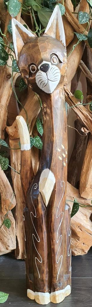 Beeld kat hout sculptuur vintage houtgesneden handwerk gaaf  beschikbaar voor biedingen