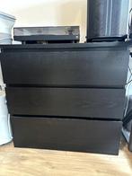 Zwarte MALM 3 ladekast (IKEA), Ophalen, 50 tot 100 cm, 3 of 4 laden, Minder dan 100 cm