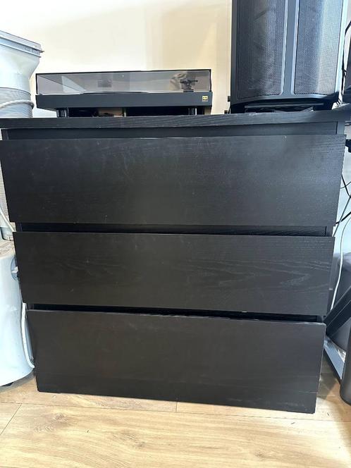 Zwarte MALM 3 ladekast (IKEA), Huis en Inrichting, Kasten | Ladekasten, Gebruikt, Minder dan 100 cm, 50 tot 100 cm, 25 tot 50 cm