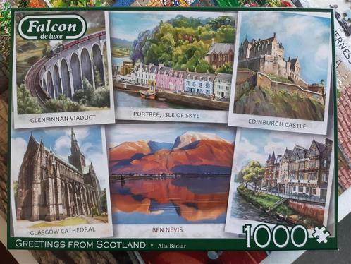 Falcon Deluxe Greetings from Scotland 1000 stukjes, Hobby en Vrije tijd, Denksport en Puzzels, Zo goed als nieuw, Legpuzzel, 500 t/m 1500 stukjes