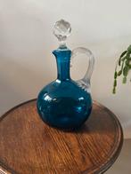 Turkoois Blauwe Glazen Karaf met Stop, Antiek en Kunst, Antiek | Glas en Kristal, Ophalen of Verzenden