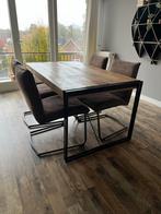 Robuuste eettafel met metalen frame, eventueel met stoelen, Ophalen, Gebruikt, 50 tot 100 cm, 150 tot 200 cm