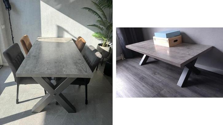 Industriële Eettafel (190x90cm) met Salontafel (135x67cm), Huis en Inrichting, Tafels | Eettafels, Gebruikt, 50 tot 100 cm, 150 tot 200 cm