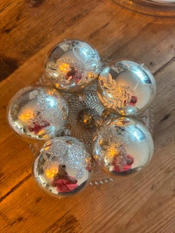 Zilveren kerstballen glas vintage,frosted klok,kaars beschikbaar voor biedingen