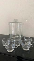 Glazen kan met schenkglas en 5 glazen, Ophalen, Zo goed als nieuw