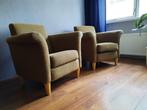2 cognackleurige fauteuils + hocker, Huis en Inrichting, Ophalen, Hout, 75 tot 100 cm, Zo goed als nieuw