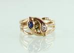 Antieke gouden ring slangen diamant saffier, Ophalen of Verzenden, Goud, Ring, Met edelsteen