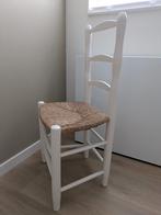 Witte houten stoel, biezen zitting, vintage/brocante, Huis en Inrichting, Stoelen, Ophalen, Gebruikt, Wit, Hout