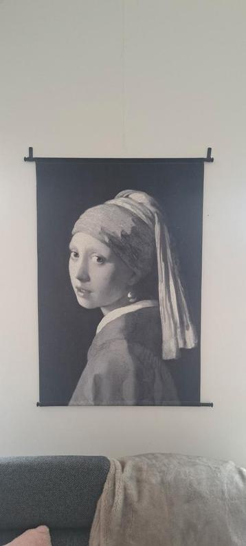 Doek, zwart/wit dame met de Parel afm. 140x100cm beschikbaar voor biedingen