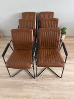 6 Cognac Stoelen met Zwarte Metalen Poten, Huis en Inrichting, Stoelen, Ophalen, Gebruikt, Bruin, Metaal