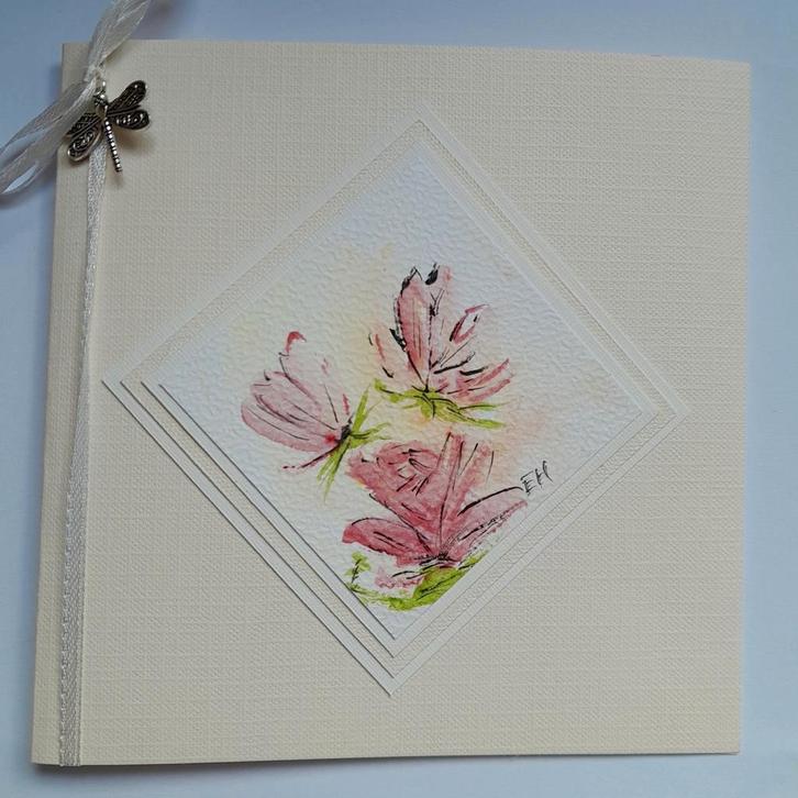 Bloemen geschilderd met aquarel verf, Hobby en Vrije tijd, Kaarten | Zelfgemaakt, Zo goed als nieuw, Ophalen of Verzenden