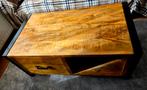 Mangohouten salontafel met lades en open vak, Ophalen, 100 tot 150 cm, 50 tot 100 cm, Zo goed als nieuw