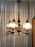 Sfeervolle oude hanglamp  ,messing,hout, Ophalen of Verzenden