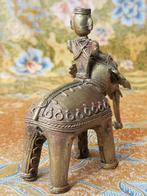 Olifant met berijder mooi antiek brons beeldje uit India., Ophalen of Verzenden