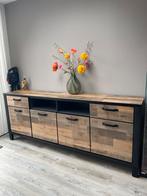 Dressoir Sardinie 220cm - Driftwood/Zwart Metaal, Nieuw, Ophalen of Verzenden, 200 cm of meer, Metaal