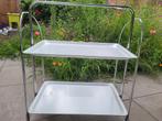 Vintage serveerkarretje rvs jaren '70, Huis en Inrichting, Tafels | Sidetables, Ophalen, Gebruikt, 50 tot 100 cm, Metaal
